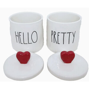 Rae Dunn Hello Pretty 2 Small Canister With Red Heart Knob